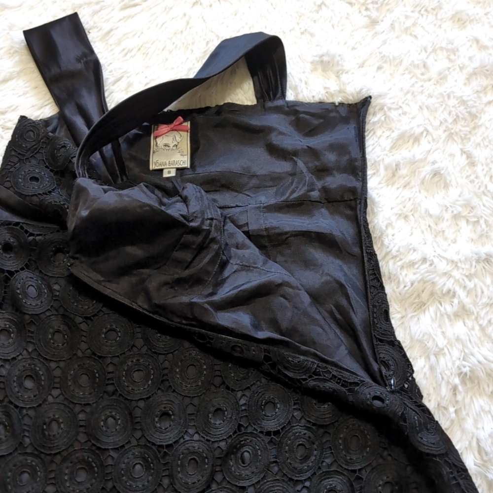 Yoana Baraschi Black Medallion Circle Lace Dress with Silk Trim Size 8 - Picture 6 of 12
